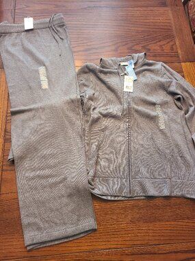 NWT Lizwear by Liz Claiborne 2-Piece Knit Loungewear Set Gray XXL / 2XL